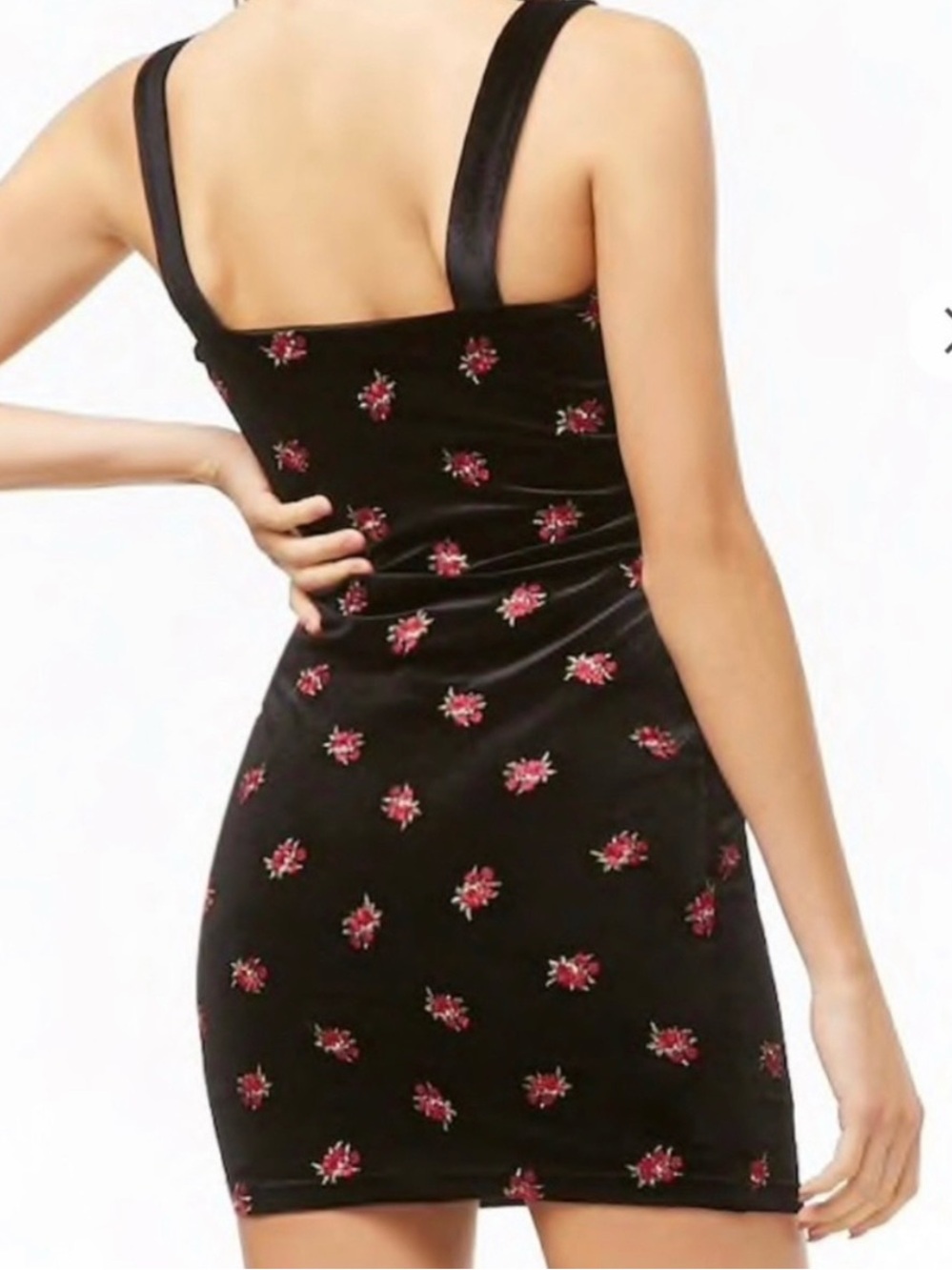 forever21 black velvet embroidered floral roses dress - Picture 2 of 10